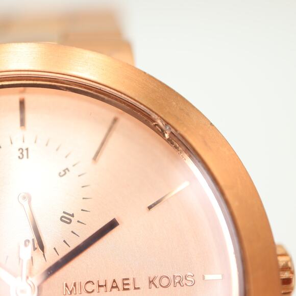Michael Kors Garner Rose Gold Tone 38mm Date Watch Steel Bracelet w New Battery - Picture 9 of 14